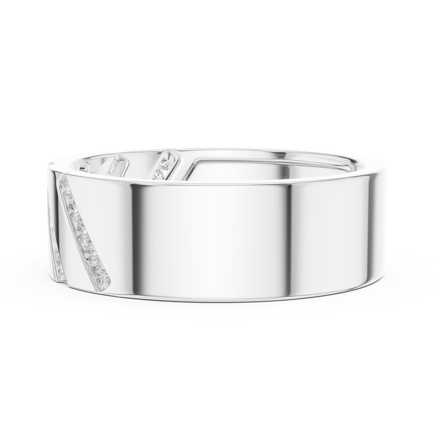 Men’s Luxury Band | Diamond Signet Ring | Diagonal Channel Gold Wedding Jewelry