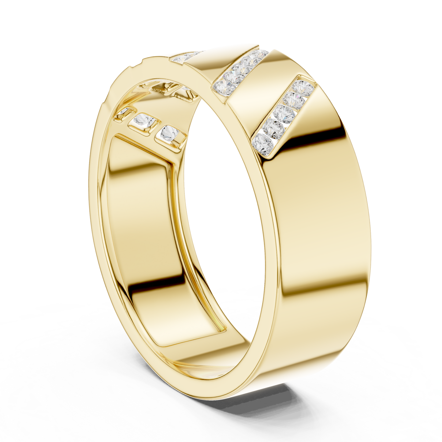 Men’s Luxury Band | Diamond Signet Ring | Diagonal Channel Gold Wedding Jewelry