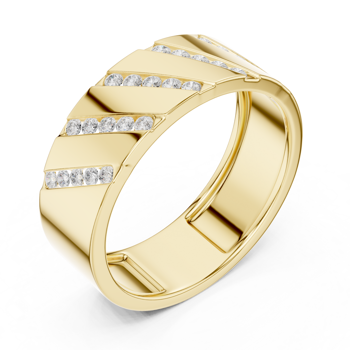 Men’s Luxury Band | Diamond Signet Ring | Diagonal Channel Gold Wedding Jewelry
