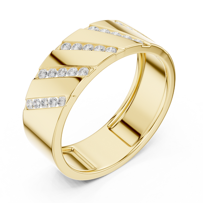 Men’s Luxury Band | Diamond Signet Ring | Diagonal Channel Gold Wedding Jewelry