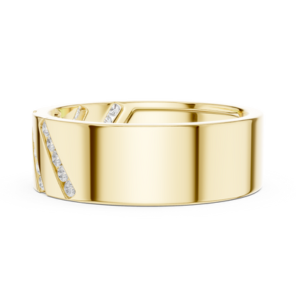 Men’s Luxury Band | Diamond Signet Ring | Diagonal Channel Gold Wedding Jewelry