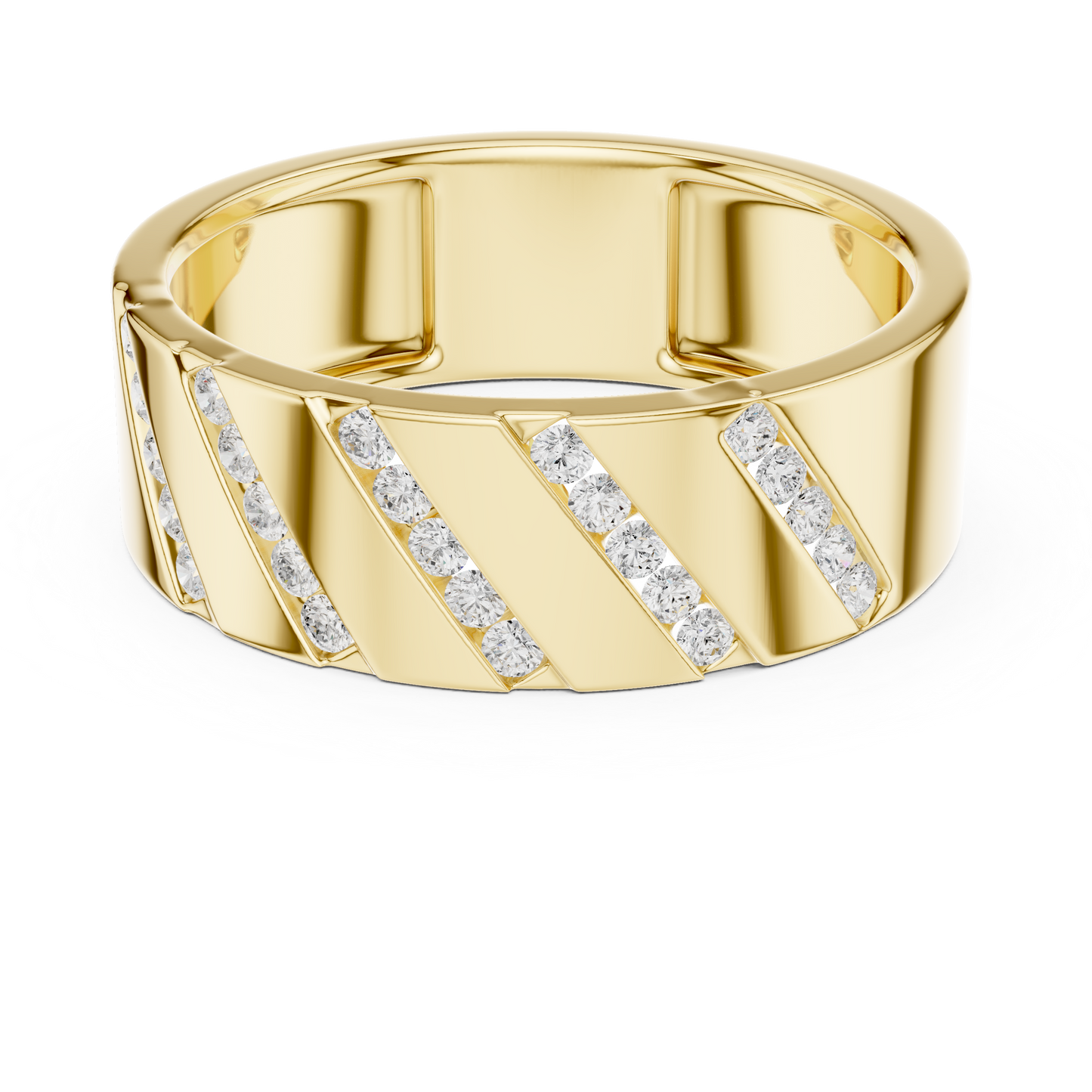 Men’s Luxury Band | Diamond Signet Ring | Diagonal Channel Gold Wedding Jewelry