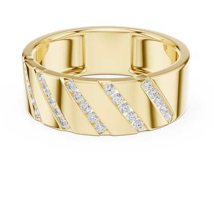 Men’s Luxury Band | Diamond Signet Ring | Diagonal Channel Gold Wedding Jewelry