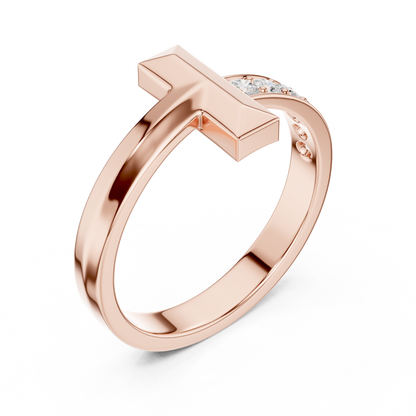 Modern T-Bar Ring Diamond Band Elegance 925 Sterling Silver Combo