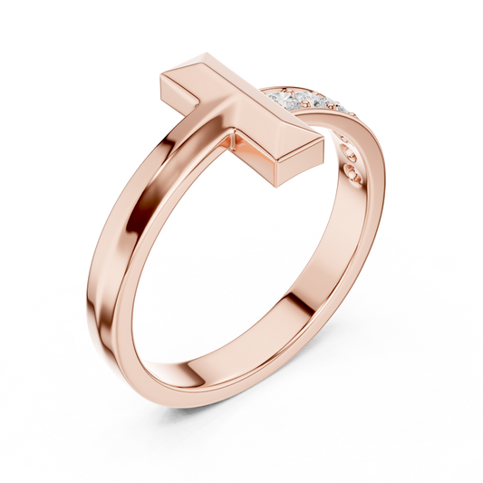 Modern T-Bar Ring Diamond Band Elegance 925 Sterling Silver Combo