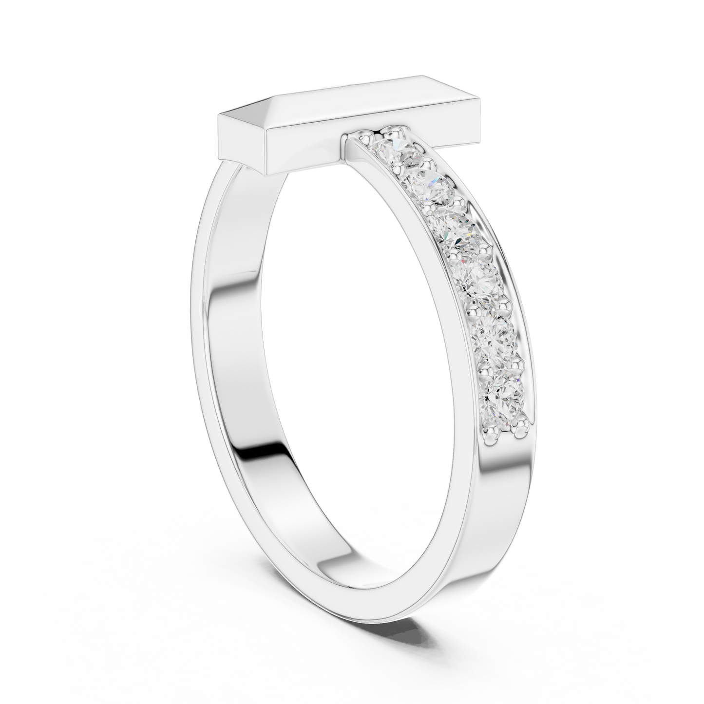 Modern T-Bar Ring Diamond Band Elegance 925 Sterling Silver Combo