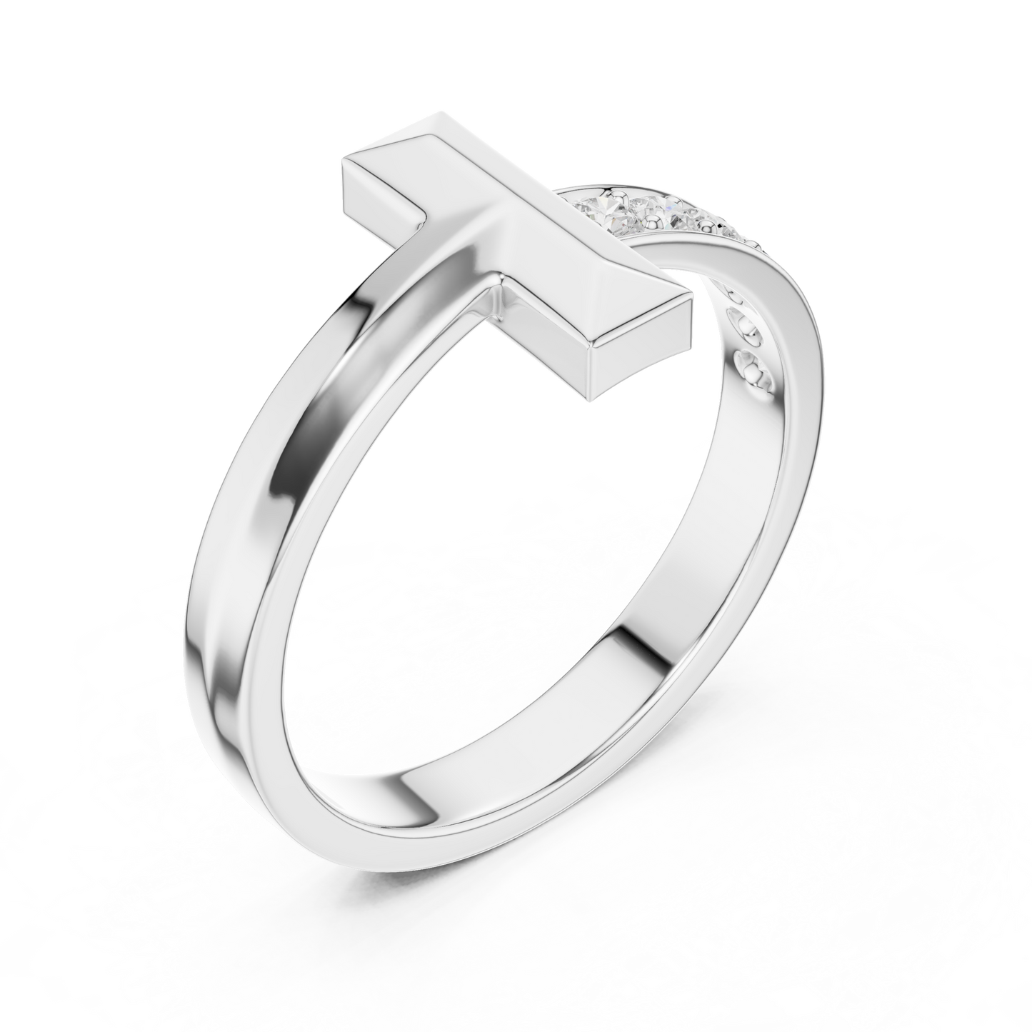 Modern T-Bar Ring Diamond Band Elegance 925 Sterling Silver Combo