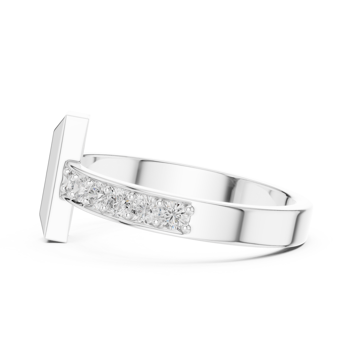 Modern T-Bar Ring Diamond Band Elegance 925 Sterling Silver Combo