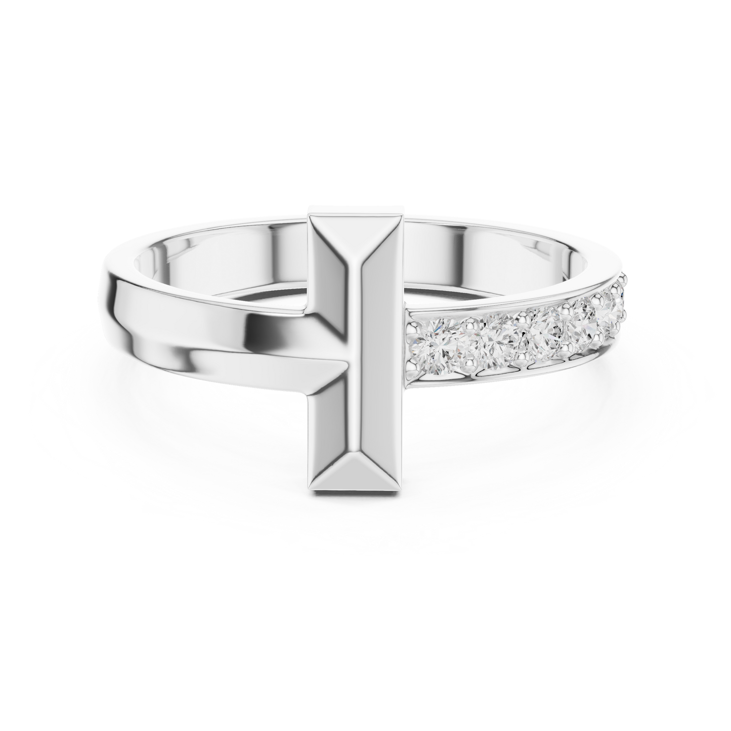 Modern T-Bar Ring Diamond Band Elegance 925 Sterling Silver Combo