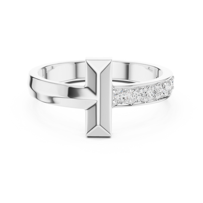 Modern T-Bar Ring Diamond Band Elegance 925 Sterling Silver Combo