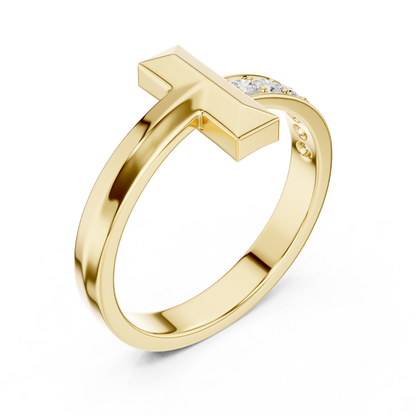 Modern T-Bar Ring Diamond Band Elegance 925 Sterling Silver Combo