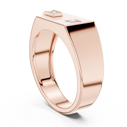 Premium men’s diamond signet ring combo in white, yellow & rose gold. Bold luxury design, perfect for gifting, weddings & elite style.