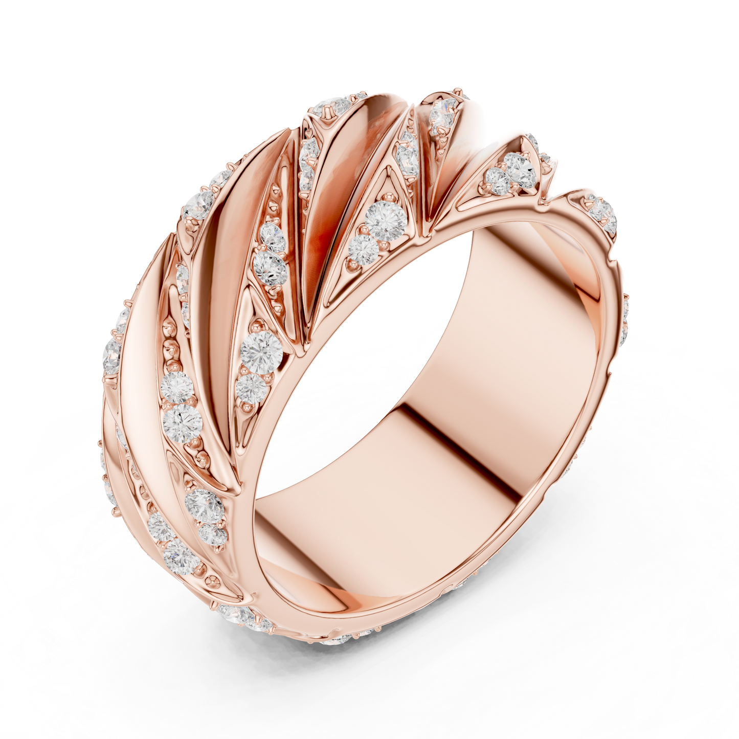 Avant Garde Diamond Rings - Rose Gold White Gold - Yellow Gold Architectural Band Combo