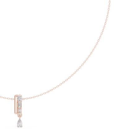 Architectural vertical diamond pendant - styled with minimalist aesthetics - expressing refined modern femininity