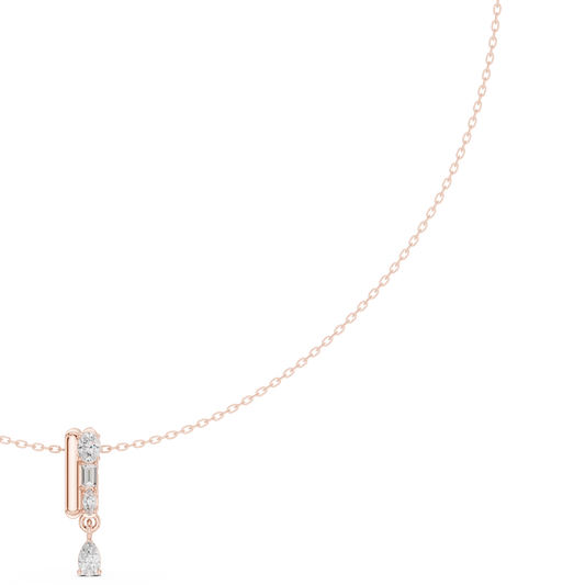 Architectural vertical diamond pendant - styled with minimalist aesthetics - expressing refined modern femininity