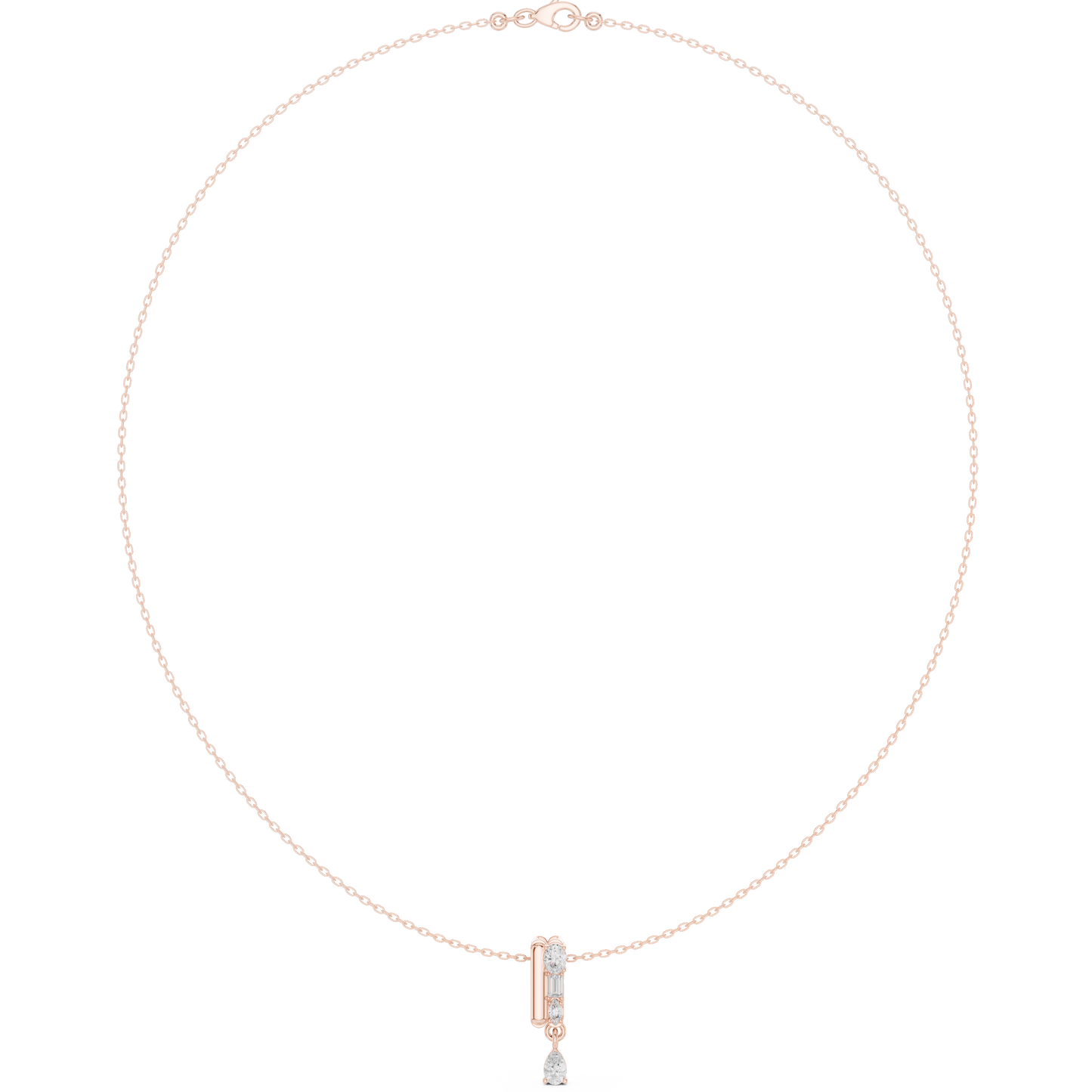 Architectural vertical diamond pendant - styled with minimalist aesthetics - expressing refined modern femininity