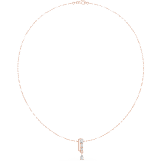 Architectural vertical diamond pendant - styled with minimalist aesthetics - expressing refined modern femininity