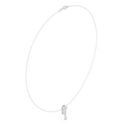 Architectural vertical diamond pendant - styled with minimalist aesthetics - expressing refined modern femininity