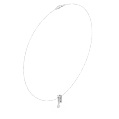 Architectural vertical diamond pendant - styled with minimalist aesthetics - expressing refined modern femininity