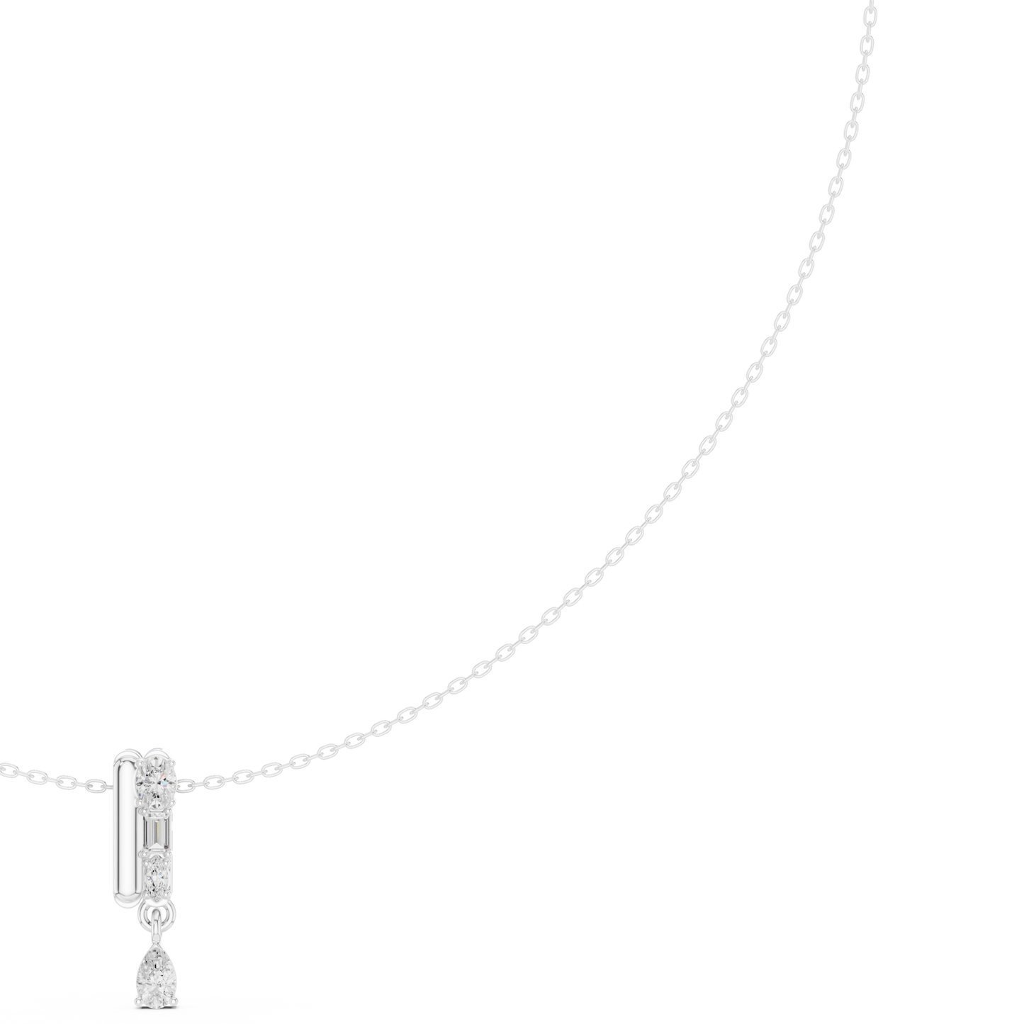 Architectural vertical diamond pendant - styled with minimalist aesthetics - expressing refined modern femininity