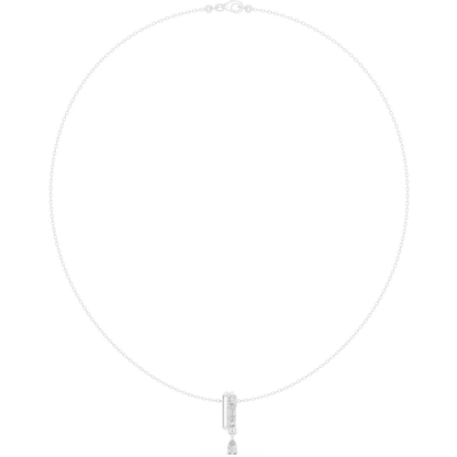 Architectural vertical diamond pendant - styled with minimalist aesthetics - expressing refined modern femininity