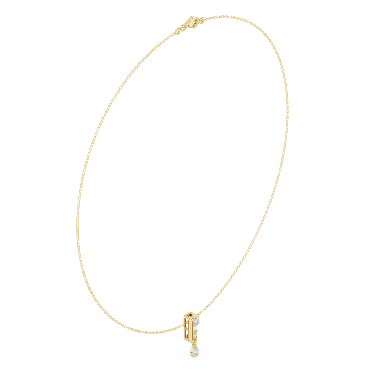 Architectural vertical diamond pendant - styled with minimalist aesthetics - expressing refined modern femininity