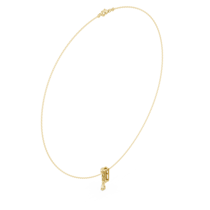 Architectural vertical diamond pendant - styled with minimalist aesthetics - expressing refined modern femininity