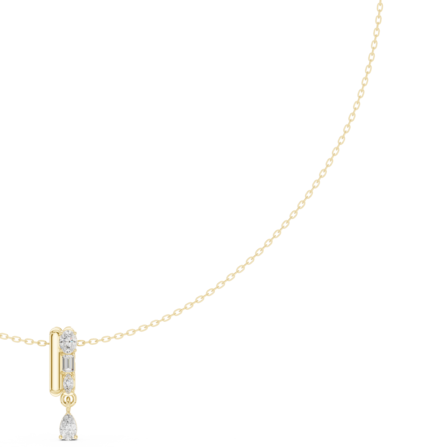 Architectural vertical diamond pendant - styled with minimalist aesthetics - expressing refined modern femininity