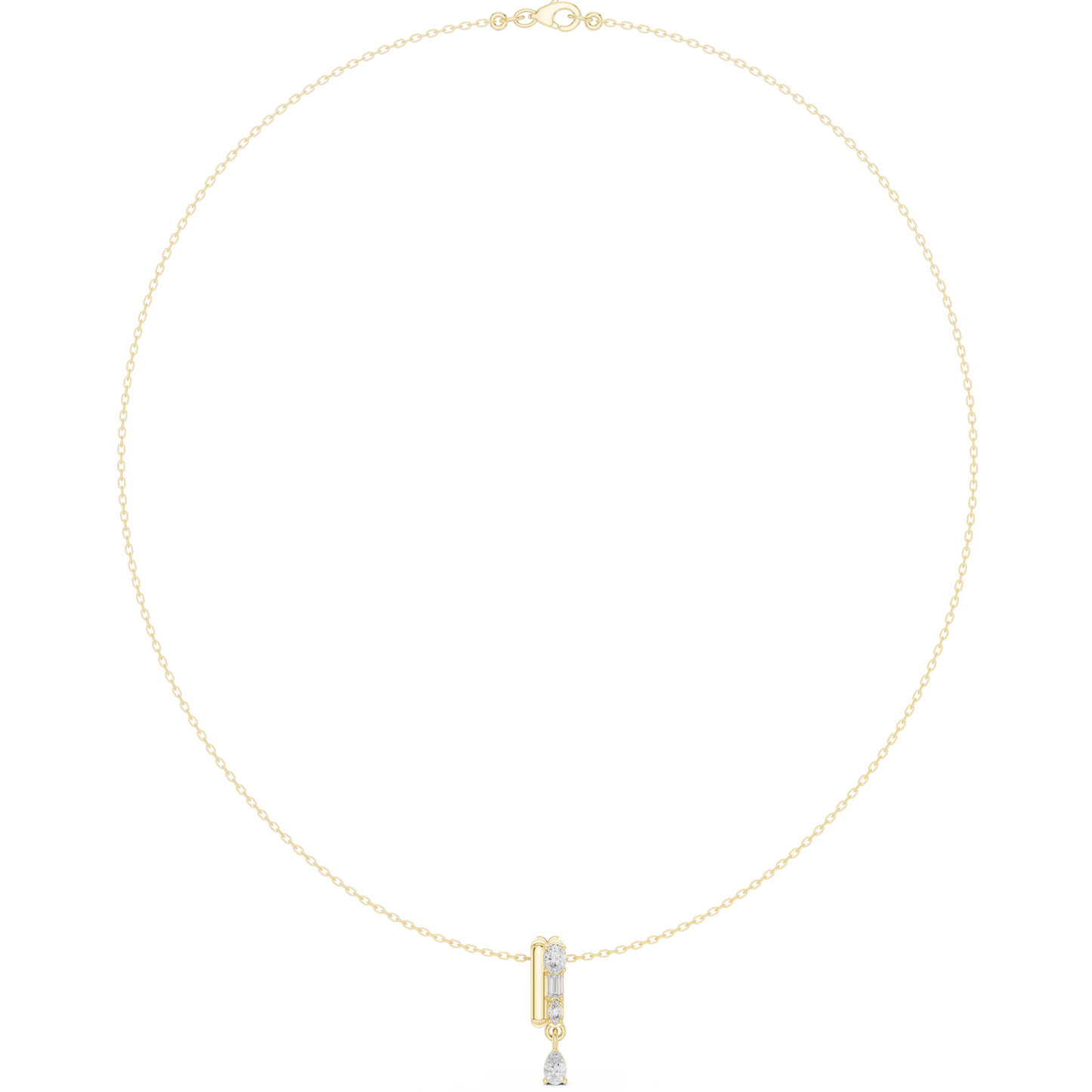 Architectural vertical diamond pendant - styled with minimalist aesthetics - expressing refined modern femininity