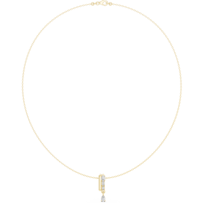 Architectural vertical diamond pendant - styled with minimalist aesthetics - expressing refined modern femininity