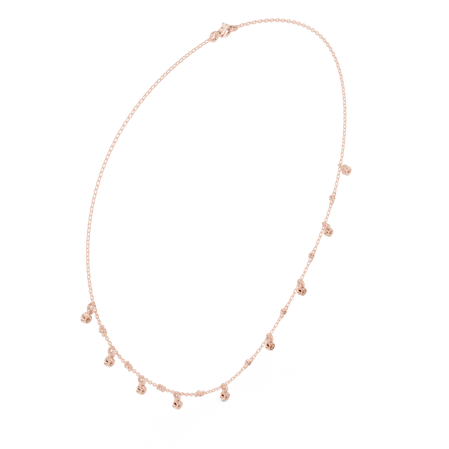 Delicate Diamond Station Chain - Modern Luxury Layering Jewelry - Yellow Rose White Gold Necklace