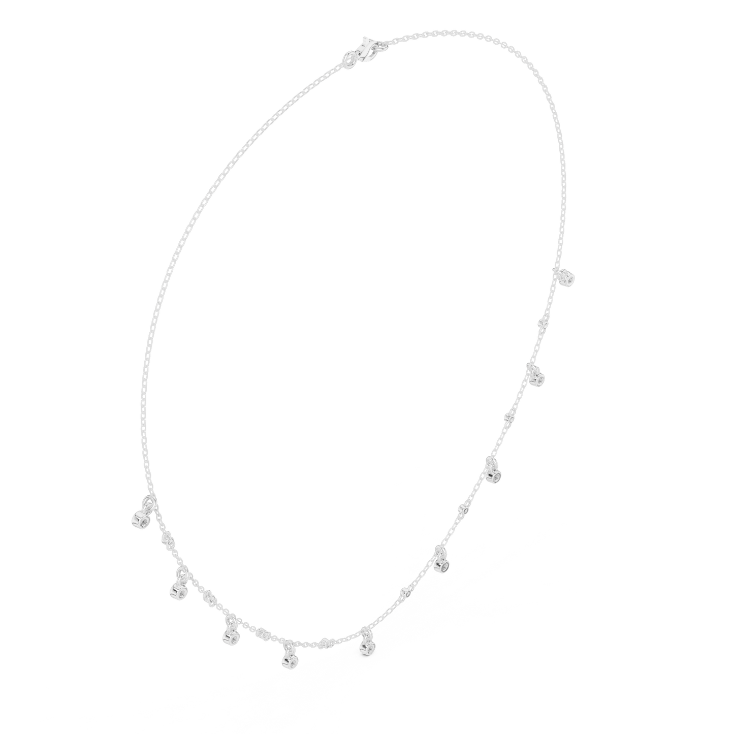 Delicate Diamond Station Chain - Modern Luxury Layering Jewelry - Yellow Rose White Gold Necklace