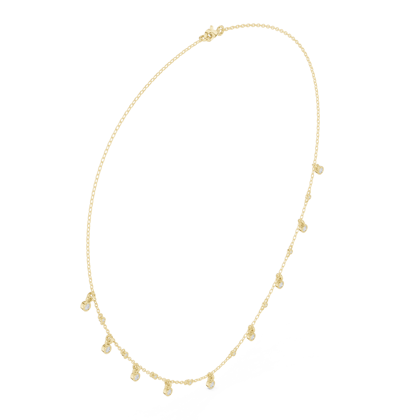 Delicate Diamond Station Chain - Modern Luxury Layering Jewelry - Yellow Rose White Gold Necklace