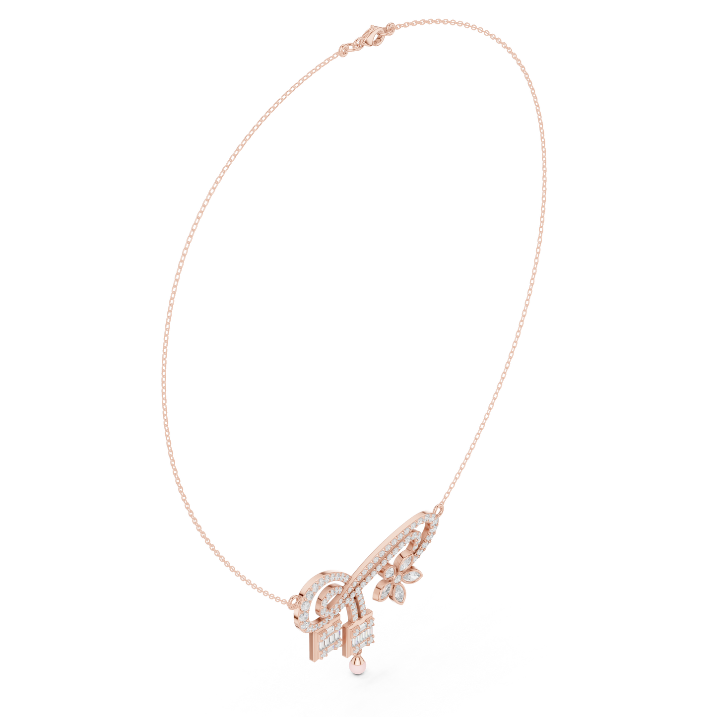 Velour Arc Diamond | Floral Drop Accent | Modern Statement Necklace For Elevated Signature Style