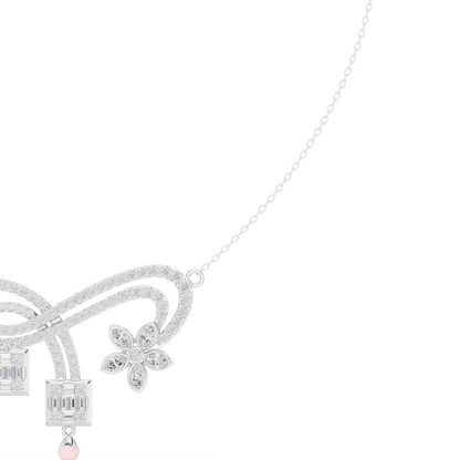 Velour Arc Diamond | Floral Drop Accent | Modern Statement Necklace For Elevated Signature Style