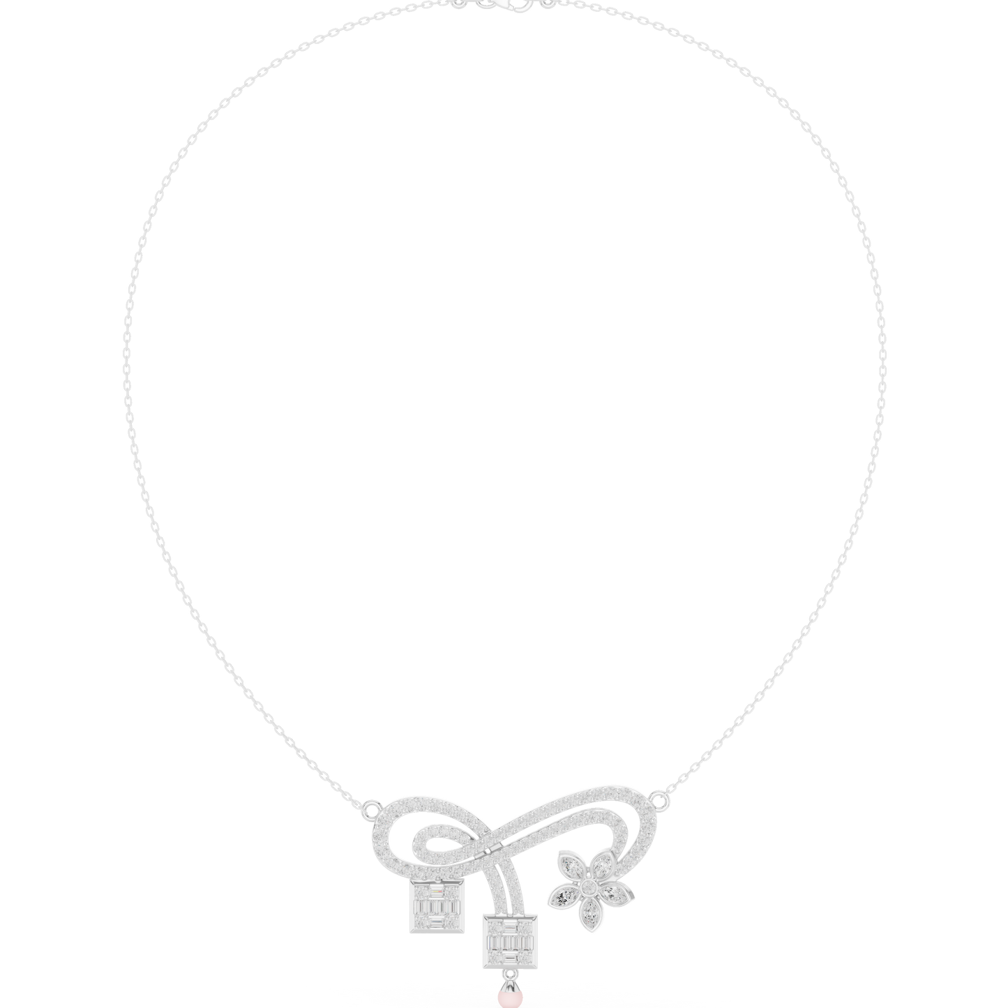 Velour Arc Diamond | Floral Drop Accent | Modern Statement Necklace For Elevated Signature Style