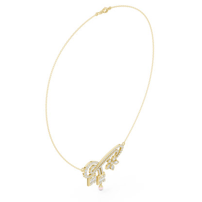 Velour Arc Diamond | Floral Drop Accent | Modern Statement Necklace For Elevated Signature Style