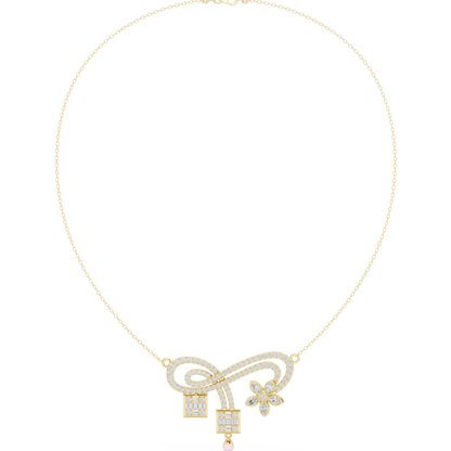 Velour Arc Diamond | Floral Drop Accent | Modern Statement Necklace For Elevated Signature Style