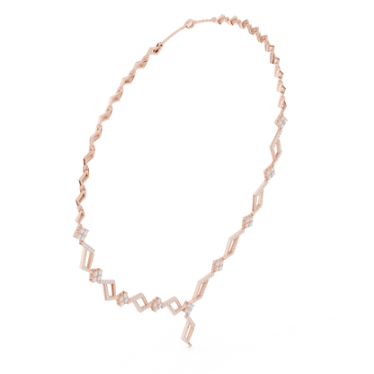 High End Diamond Necklace - Rose Silver Angular Motif - Luxury Modern Bridal Jewelry