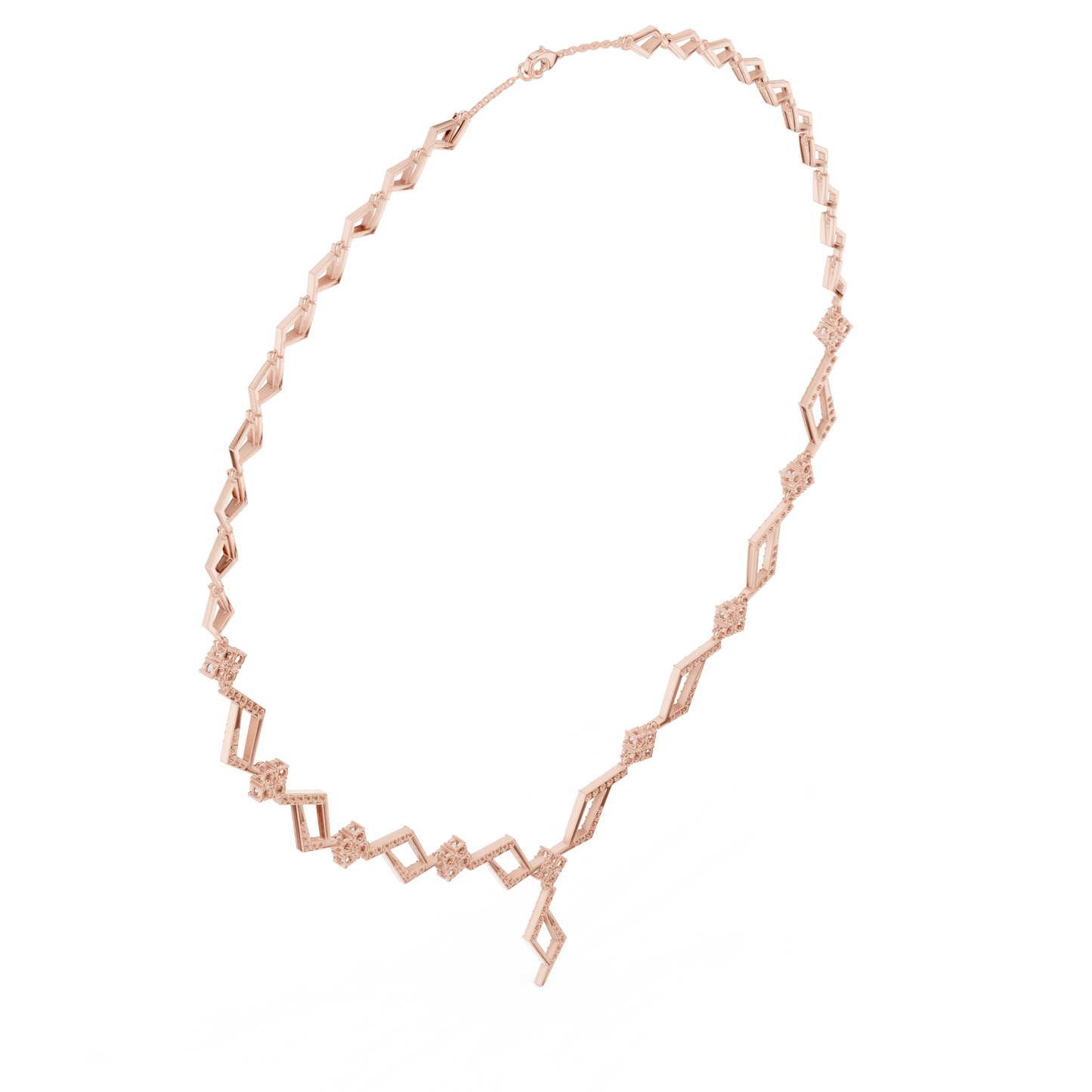 High End Diamond Necklace - Rose Silver Angular Motif - Luxury Modern Bridal Jewelry