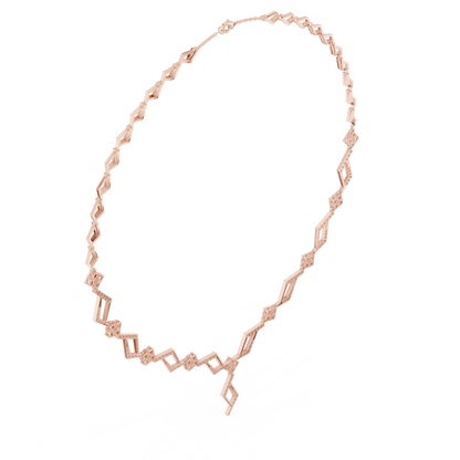High End Diamond Necklace - Rose Silver Angular Motif - Luxury Modern Bridal Jewelry