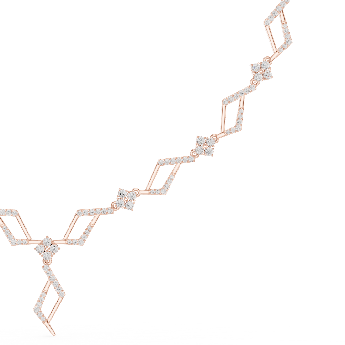 High End Diamond Necklace - Rose Silver Angular Motif - Luxury Modern Bridal Jewelry