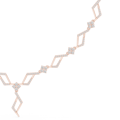 High End Diamond Necklace - Rose Silver Angular Motif - Luxury Modern Bridal Jewelry