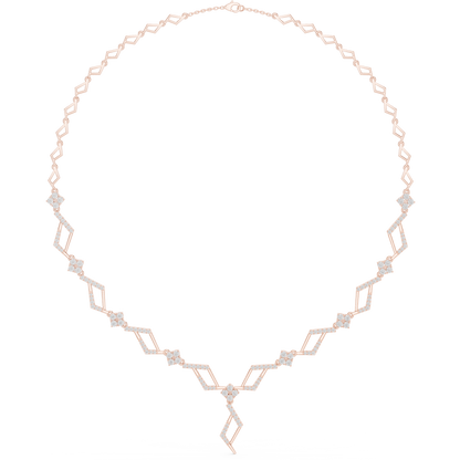 High End Diamond Necklace - Rose Silver Angular Motif - Luxury Modern Bridal Jewelry