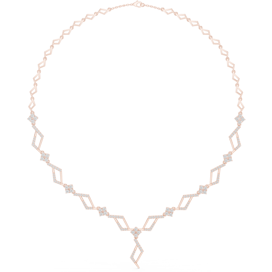 High End Diamond Necklace - Rose Gold Angular Motif - Luxury Modern Bridal Jewelry