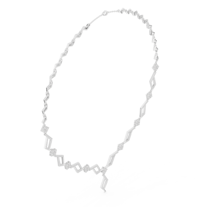 High End Diamond Necklace - Rose Silver Angular Motif - Luxury Modern Bridal Jewelry