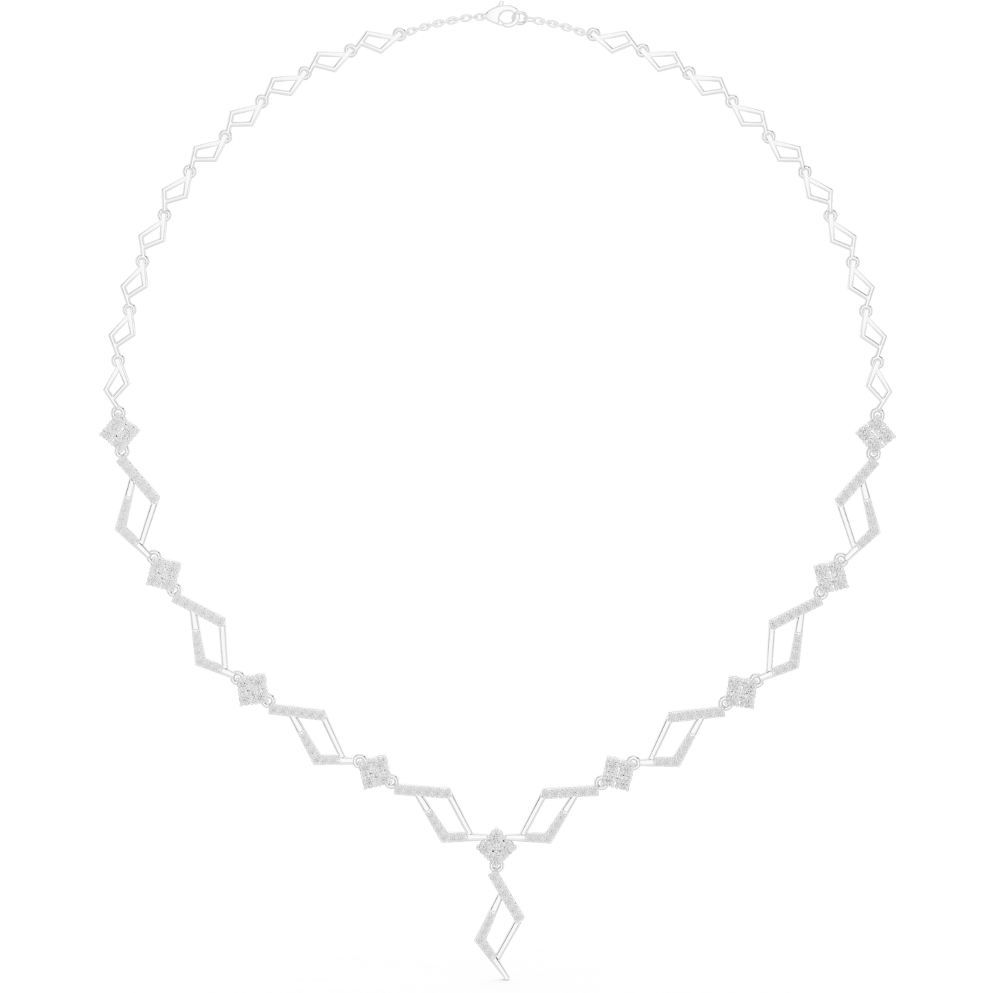 High End Diamond Necklace - Rose Silver Angular Motif - Luxury Modern Bridal Jewelry