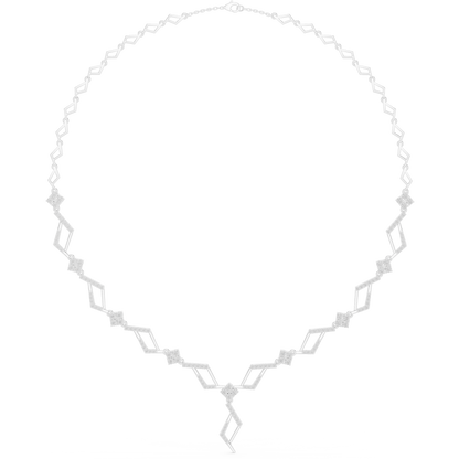 High End Diamond Necklace - Rose Silver Angular Motif - Luxury Modern Bridal Jewelry
