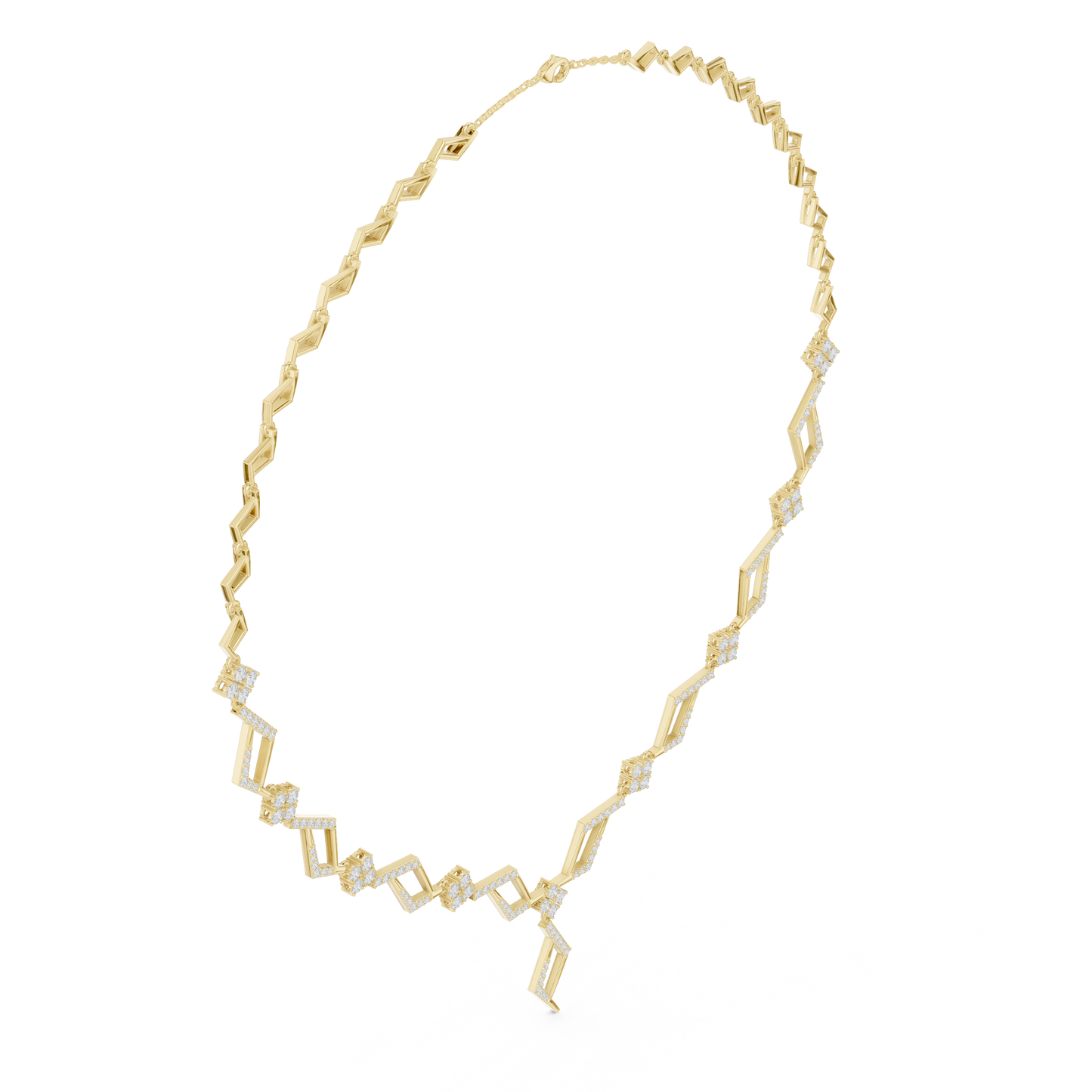 High End Diamond Necklace - Rose Silver Angular Motif - Luxury Modern Bridal Jewelry
