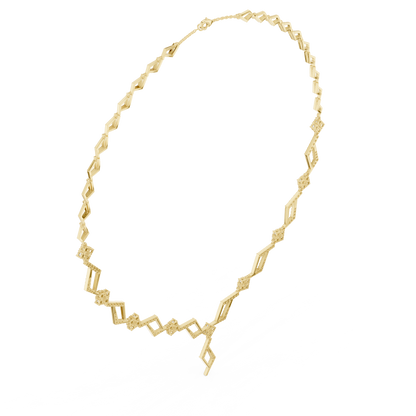 High End Diamond Necklace - Rose Silver Angular Motif - Luxury Modern Bridal Jewelry